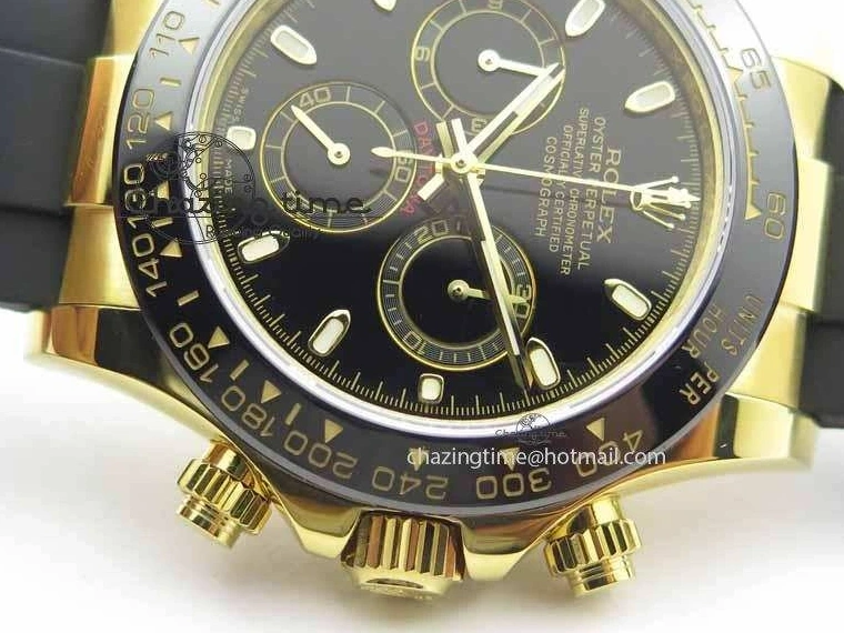 0301 Daytona YG 116518LN JH Best Edition Black Dial On Rubber Strap A4130 (Free XS rubber strap) WeatherProof 3645